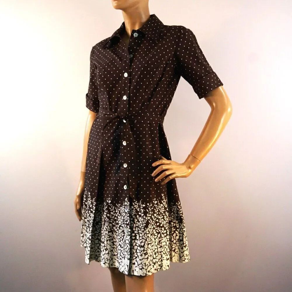 Connected Petite Dress Short Sleeve Career Work Sz 6P Petite Cotton Polka Dot
